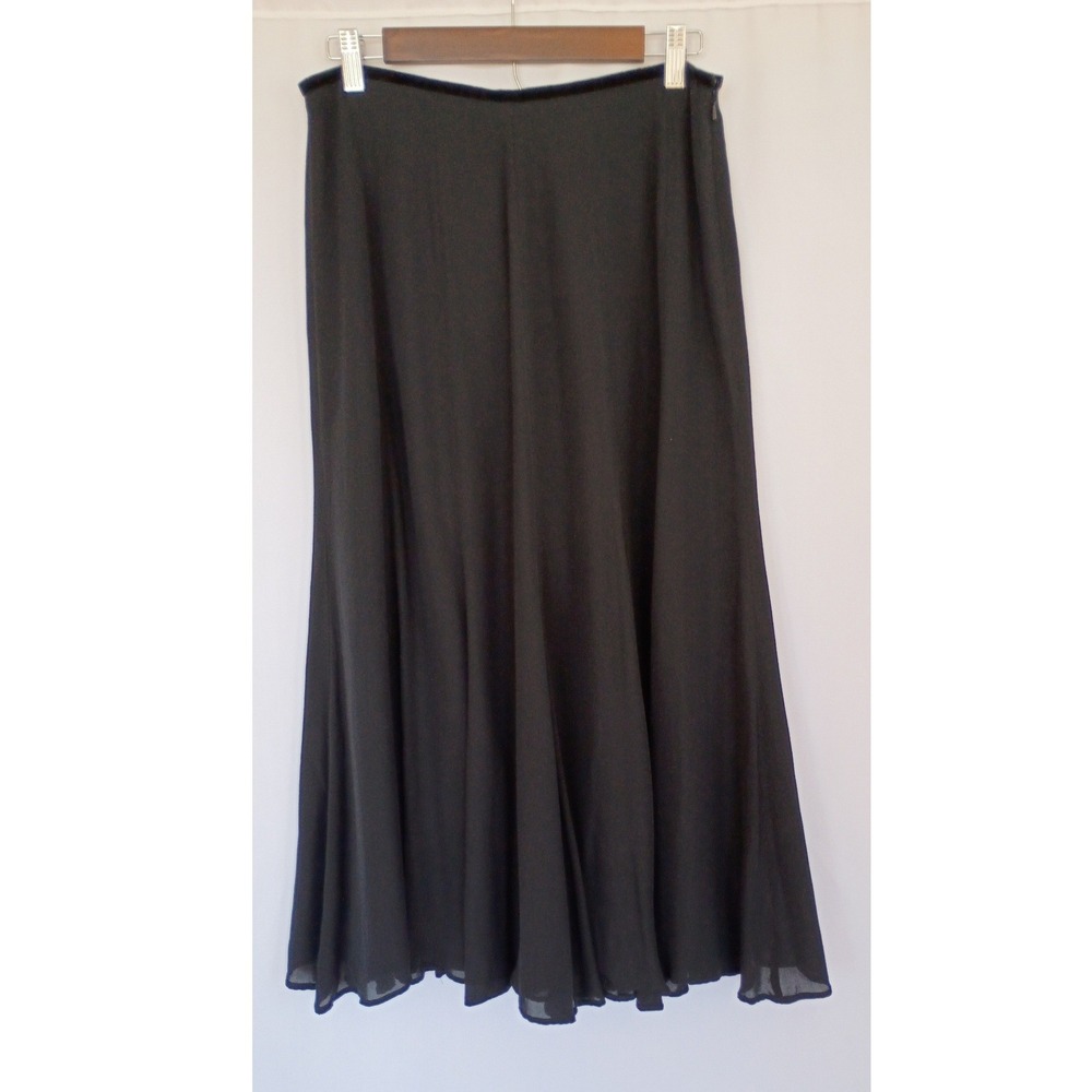 Lauren Ralph Lauren Black 100% Silk Maxi Skirt Velvet Trim Size 10 Formal A-Line - Picture 2 of 7